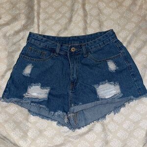 SHEIN Blue Jean Shorts Distressed Frayed Hem